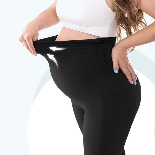Leafigure Maternity Leggings - Fleece Lined, Buttery Soft Yoga Pants with Pockets for Winter Comfort