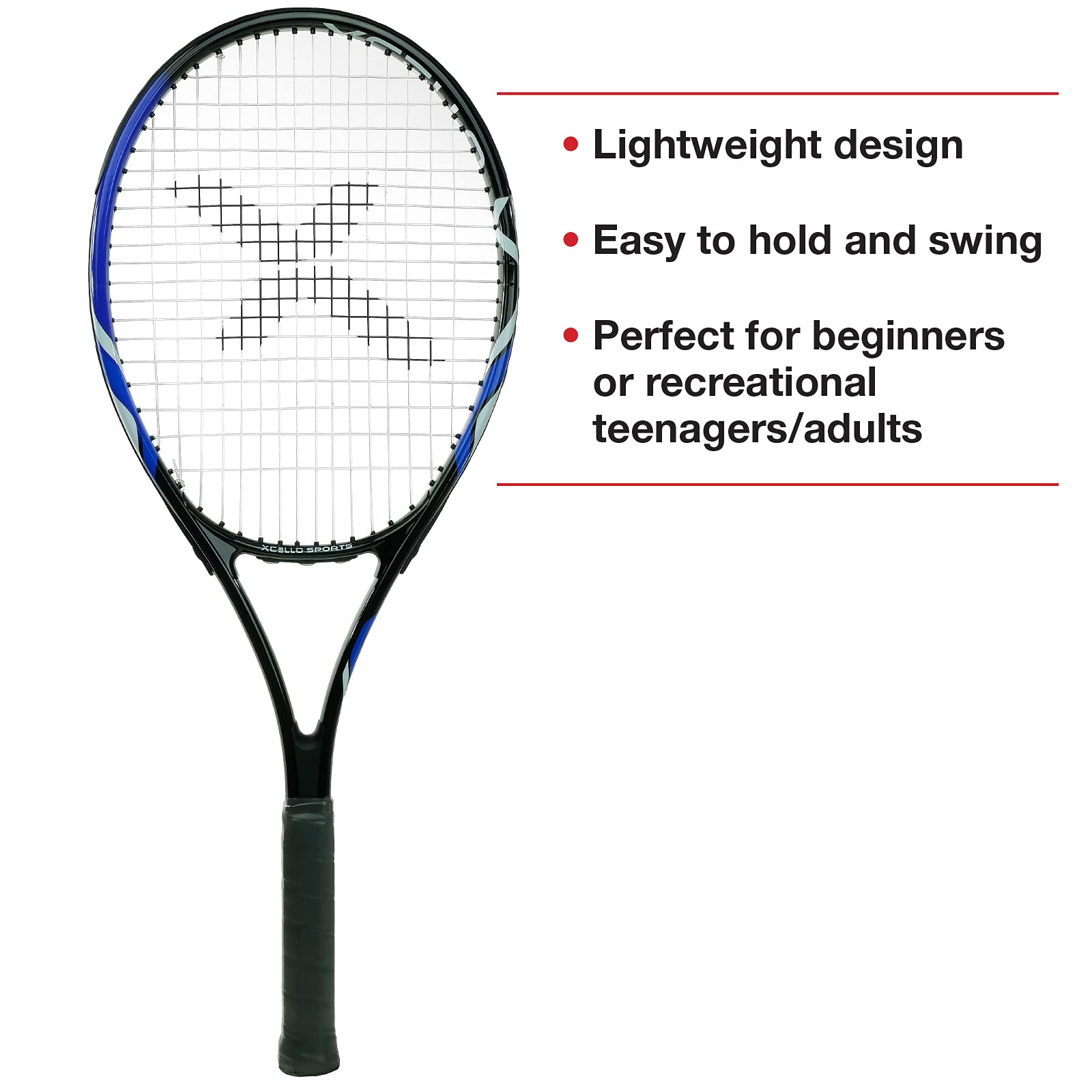 Xcello Sports 27" Aluminum Racket Set (Blue/Black) with 2 Tubes of Tennis Balls and 2 Covers