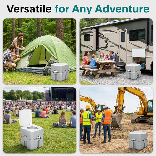 SereneLife Portable Camping Toilet - 5.2 Gallon Moonwhite Model with Detachable Waste Tank