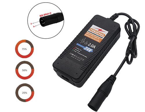 FORJOYUA 24V 2A AC/DC Lead-Acid Battery Charger for 24V Lead-Acid Battery Pack with XLR-3Pin Connector Fast Charging