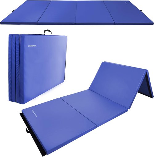 Fitvids Folding Gymnastics Mat - High-Density Portable Exercise Mat with Carrying Handles | 4'x8'x2" for Yoga, Pilates, MMA & Home Workouts