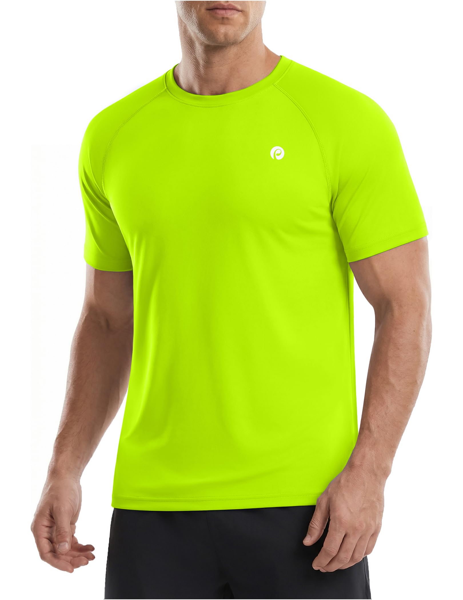 PINSPARK Workout Shirts for Men - Lightweight Crewneck Running Athletic T-Shirts Short Sleeve Quick Dry Moisture Wicking Gym Tees L Neon Green
