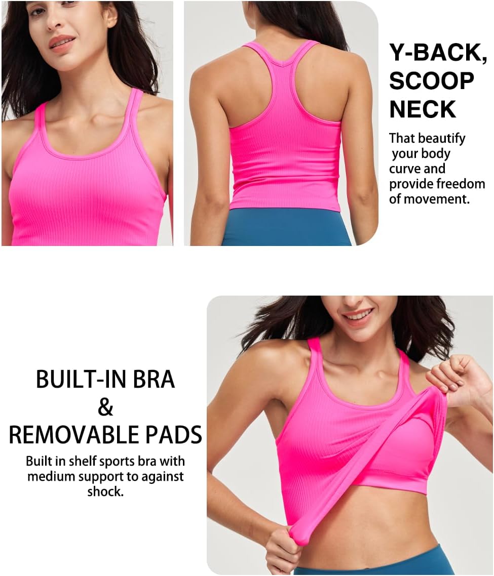 Skiennix Seamless Ribbed Workout Tank Top - Built-In Bra for Women | Comfortable & Stylish