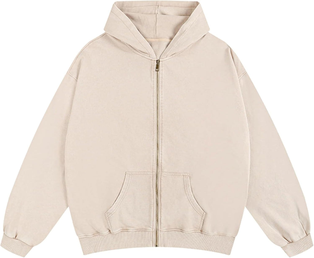 Skiennix Men's Zip Up Hoodie - Vintage Acid Wash Oversized Sweatshirt | Stylish Streetwear