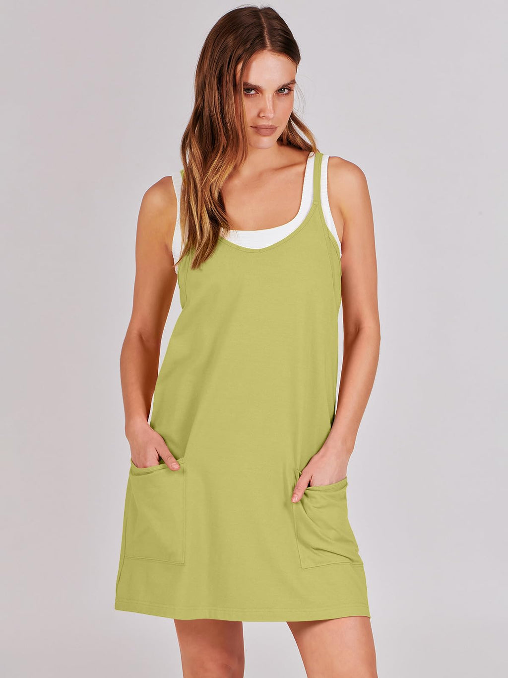 ANRABESS Women Athletic Dress Summer Tennis Workout Active Sports Mini Romper Dress Built in Shorts Travel Vacation Clothes Light Green XX-Large