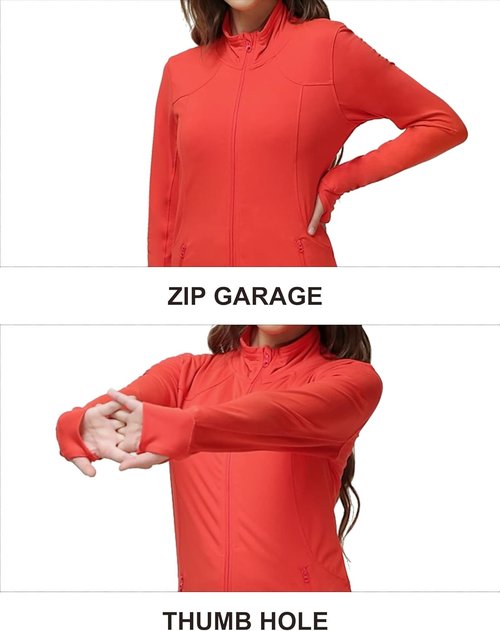 Dolcevida Women's Zip Up Running Jacket - Lightweight 4-Way Stretch Full Zip with Thumb Holes & Pockets