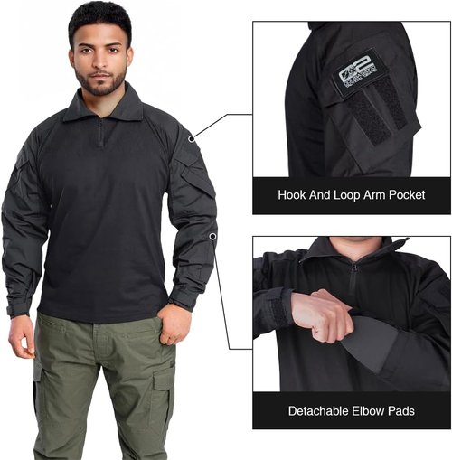 IDOGEAR SPORTS G3 Tactical Combat Shirt - Men's Long Sleeve with Elbow Pads | 1/4 Zipper Collar