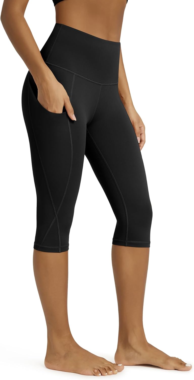 ODODOS Women's High Waisted Yoga Capris - Tummy Control, Non-See-Through Leggings with Pockets | Athletic Running Wear