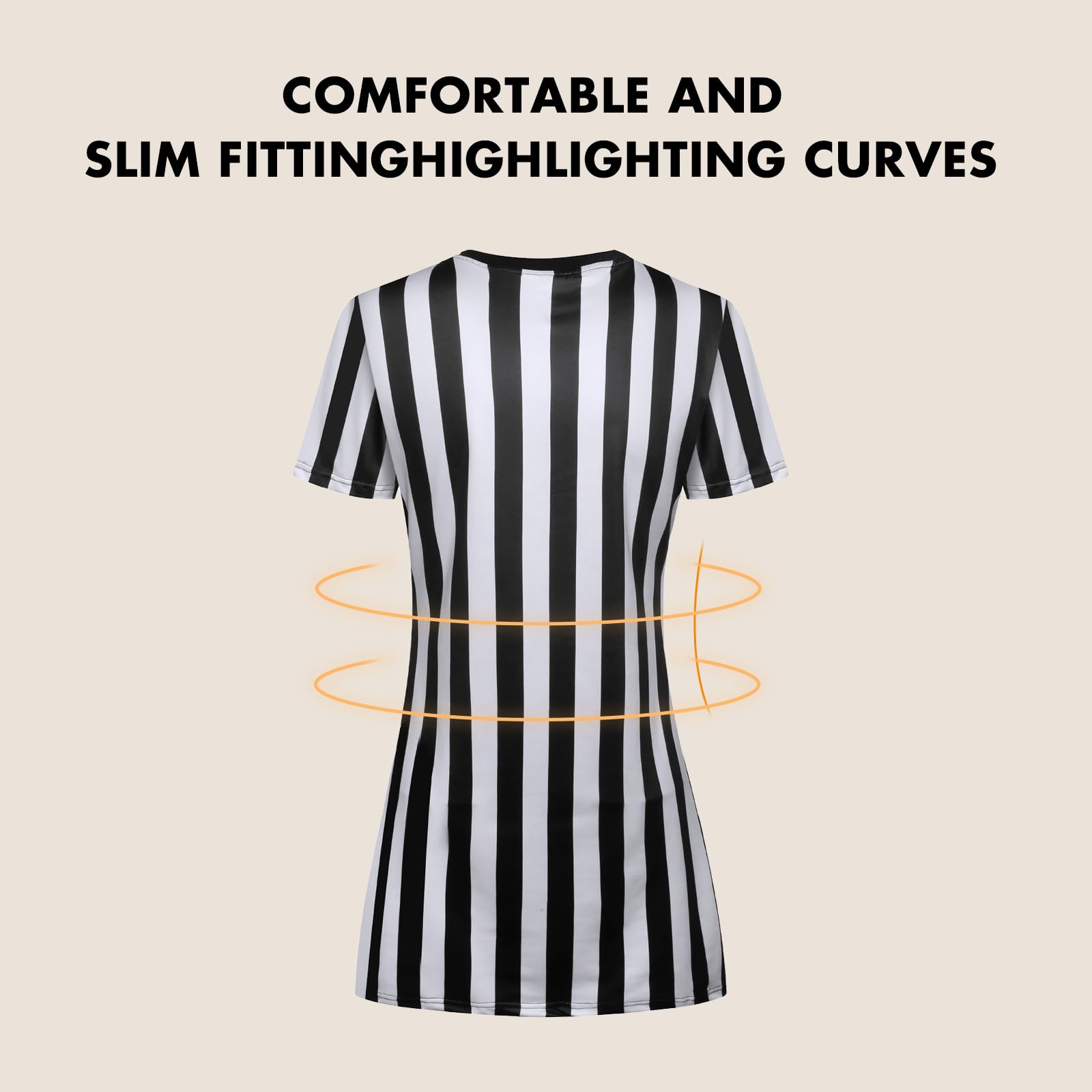 redgino Women's Referee Shirt Dress Official Black and White Stripe Ref Umpire Jersey for Basketball Football Hockey Halloween Costume & Waitresses V-Neck M