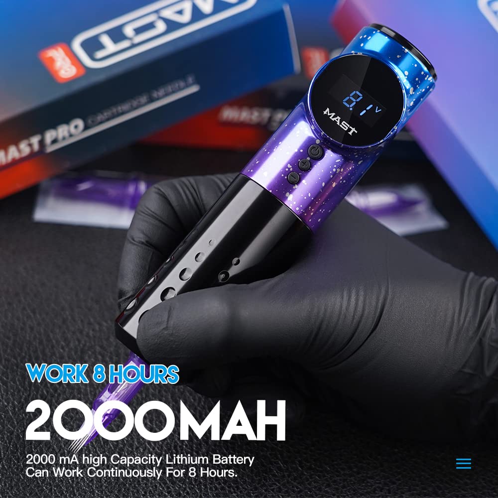 Mast Archer Wireless Tattoo Machine Rotary Tattoo Gun Pen Style Supply Coreless Motor 2,000mAh Battery Power 4.2mm Stroke Black