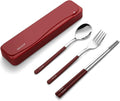 DEVICO Travel Utensils Set - 18/8 Stainless Steel 4-Piece Cutlery with Case | Portable Red Flatware