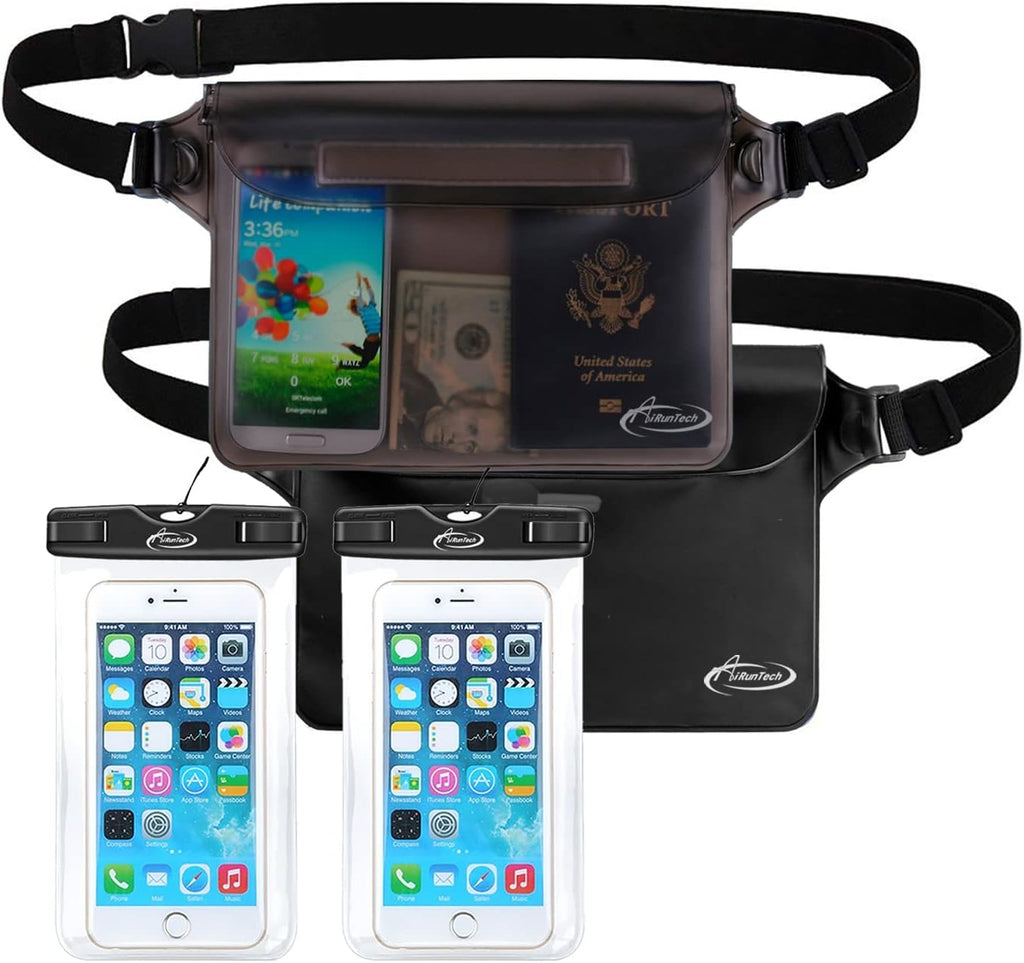 AiRunTech Waterproof Fanny Pack - IPX8 Dry Bag with Phone Pouch for iPhone 16/15/14/13/12/11 Pro Max | Two Cases & Waist Bags Set