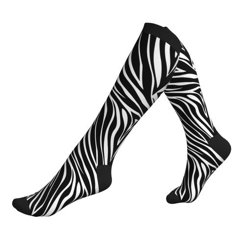 aipoase Zebra Compression Socks Knee High Circulation Support Socks For Women Men Athletic Running Hiking Cycling