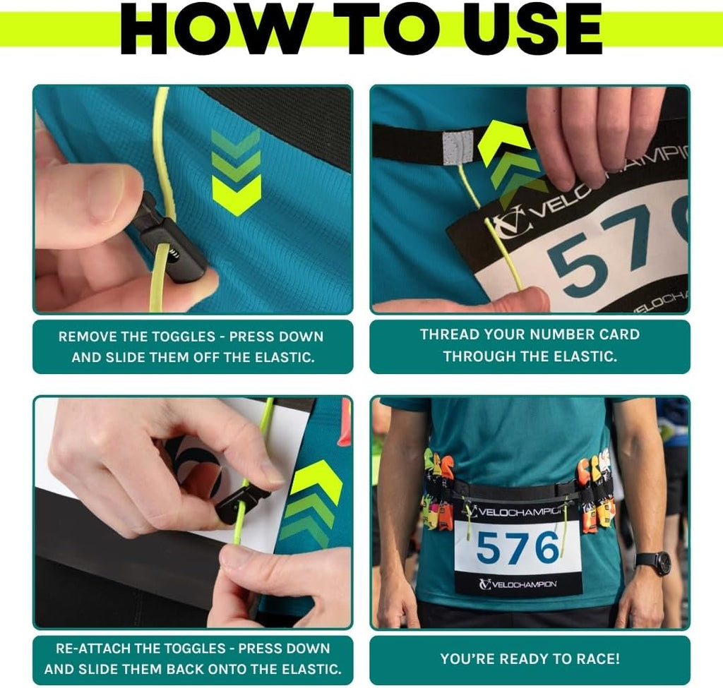 VeloChampion Lightweight Running Belt | Elasticated Fit with 6 Energy Gel Loops - No Pins Needed