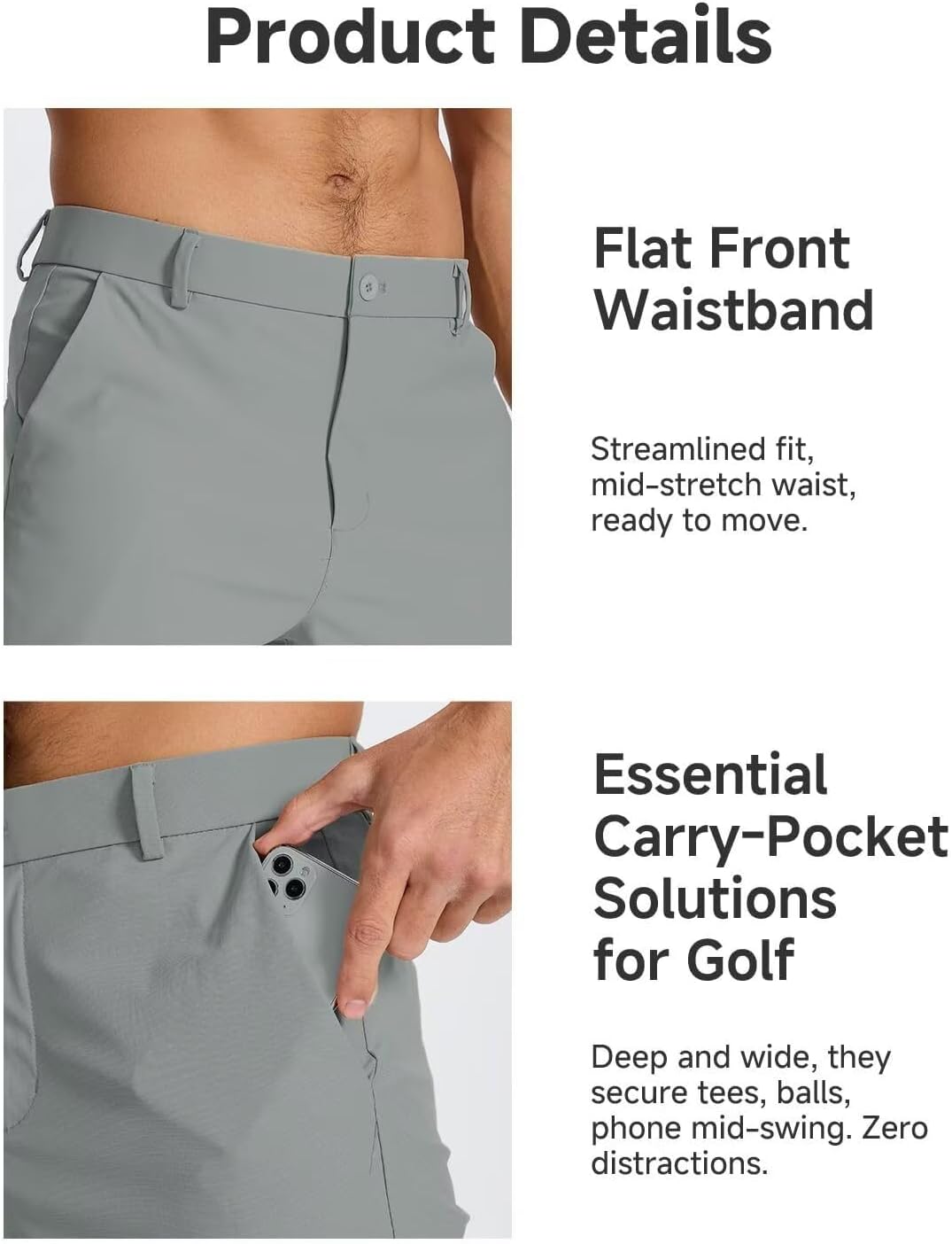SNOWTEN Men's Classic Fit Golf Shorts - Lightweight Stretch Hiking Shorts with 4 Pockets | 7/9/11 Inch