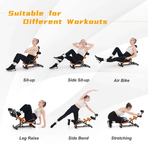 SPORFIT Ab Workout Machine, Height Adjustable Ab Rocker Trainer w/Ergonomic Curved Back, Cushioned Seat, Strong Spring Boost for Core Strength Training, Compact Sit Up Machine for Home Gym