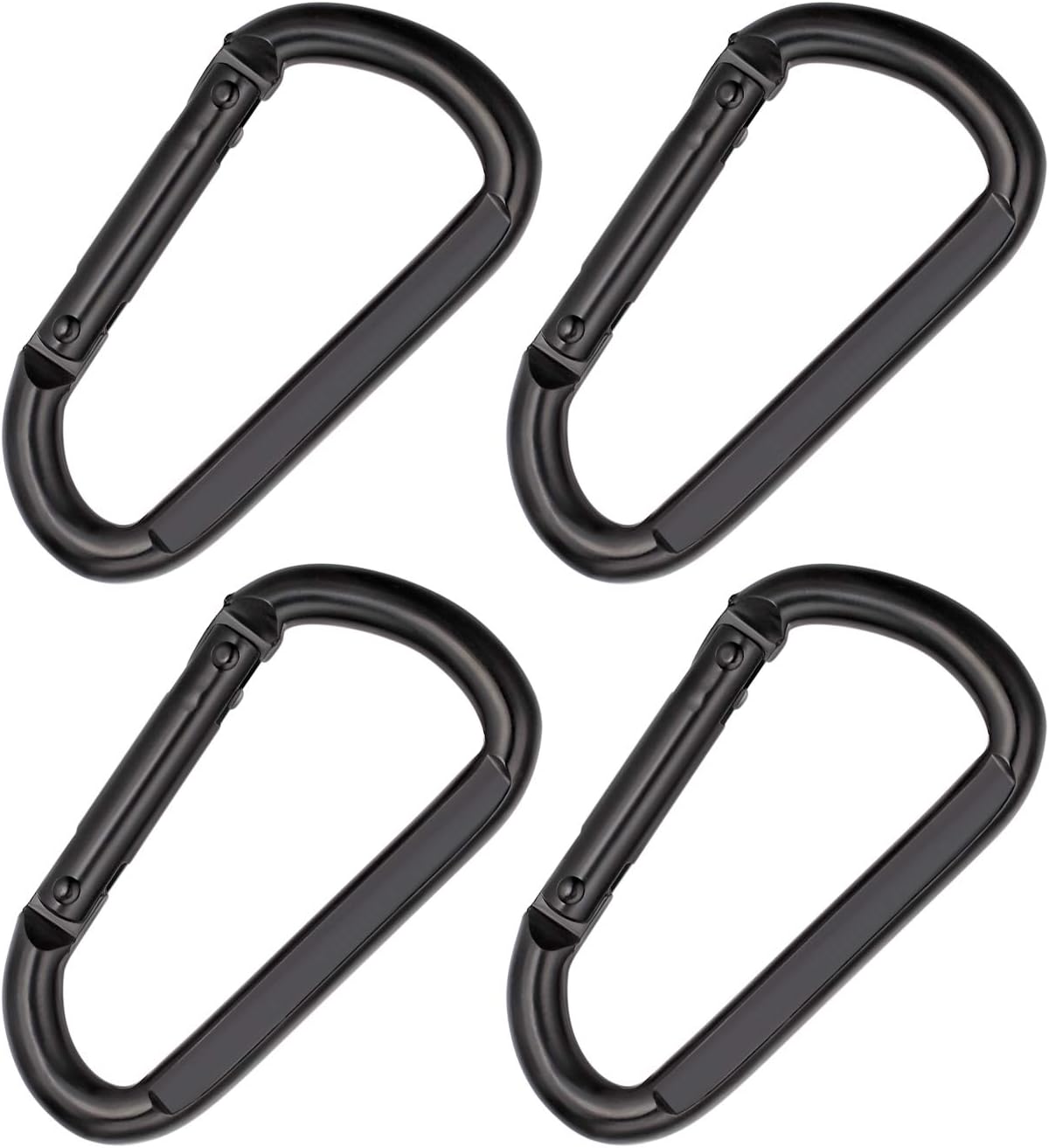Skiennix Heavy-Duty 3-Inch Black Carabiner - Durable D-Shaped Steel Clip Buckle (4-Pack)