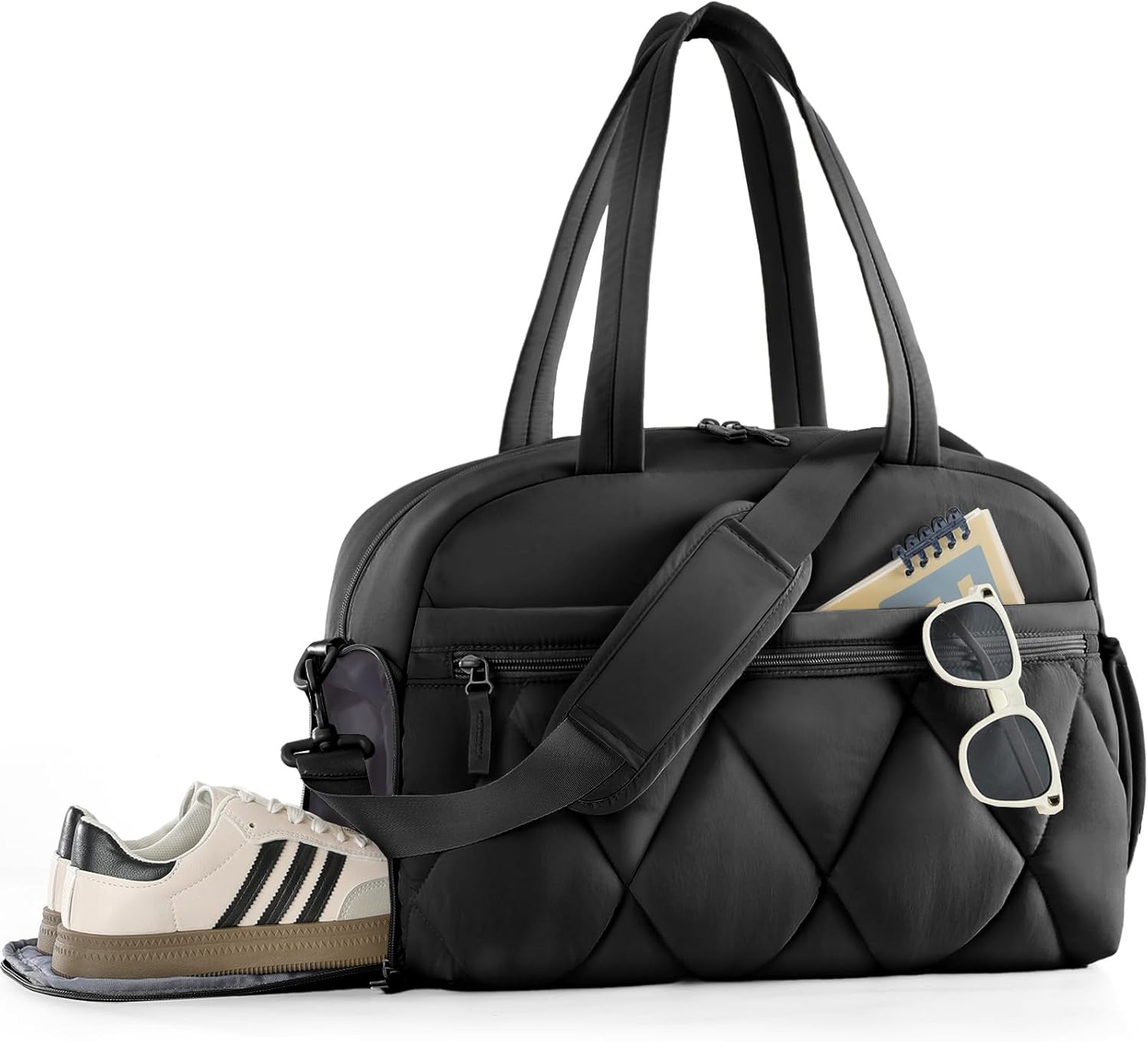 Skiennix Travel Duffle Bag for Women - Stylish Gym Bag with Shoe Compartment & Wet Pocket | Black