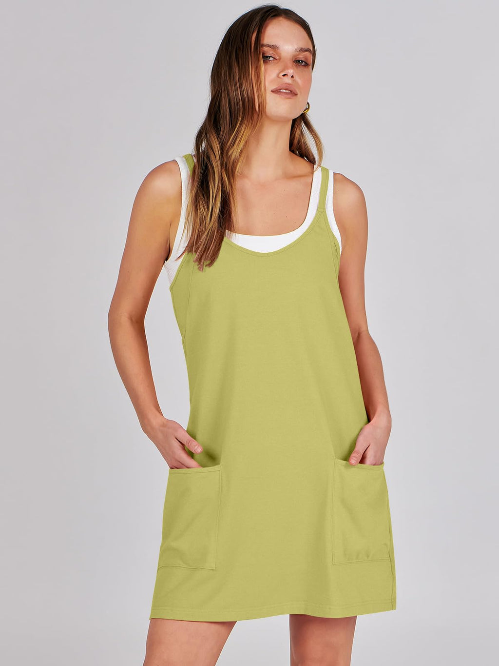 ANRABESS Women Athletic Dress Summer Tennis Workout Active Sports Mini Romper Dress Built in Shorts Travel Vacation Clothes Light Green XX-Large