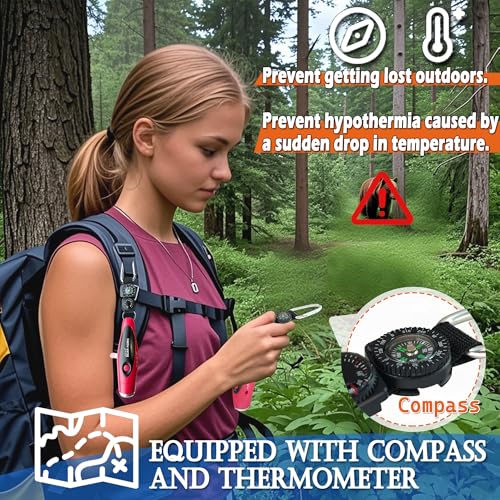 Classic Red Electronic Air Horn for Bear Scare - Hiking Safety Tool with Compass & Thermometer