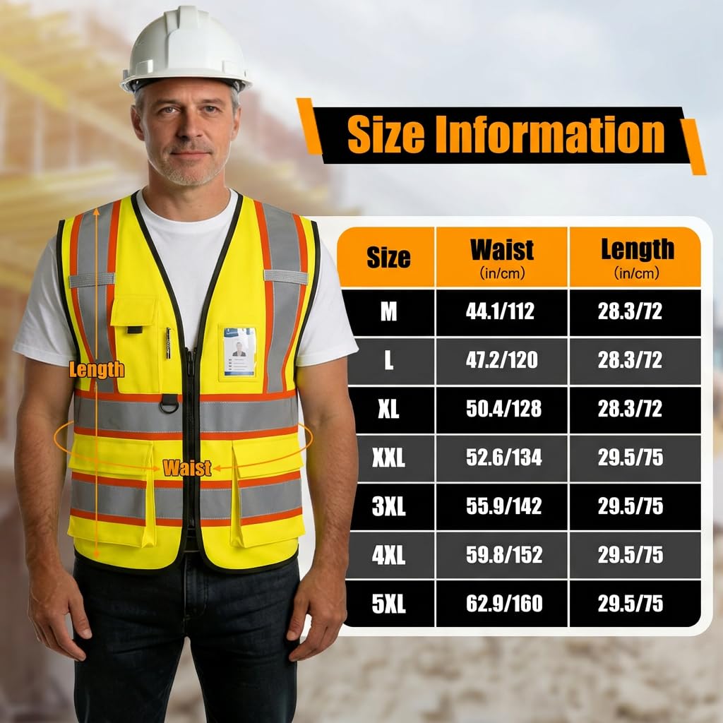 Custom Safety Vest with Logo, High Visibility Reflective Vest with Pockets and Zipper for Men Women, Personalized Construction Safety Vest Work,Warehouse,Surveyor, Crossing Guard,Road,Runner（Yellow）