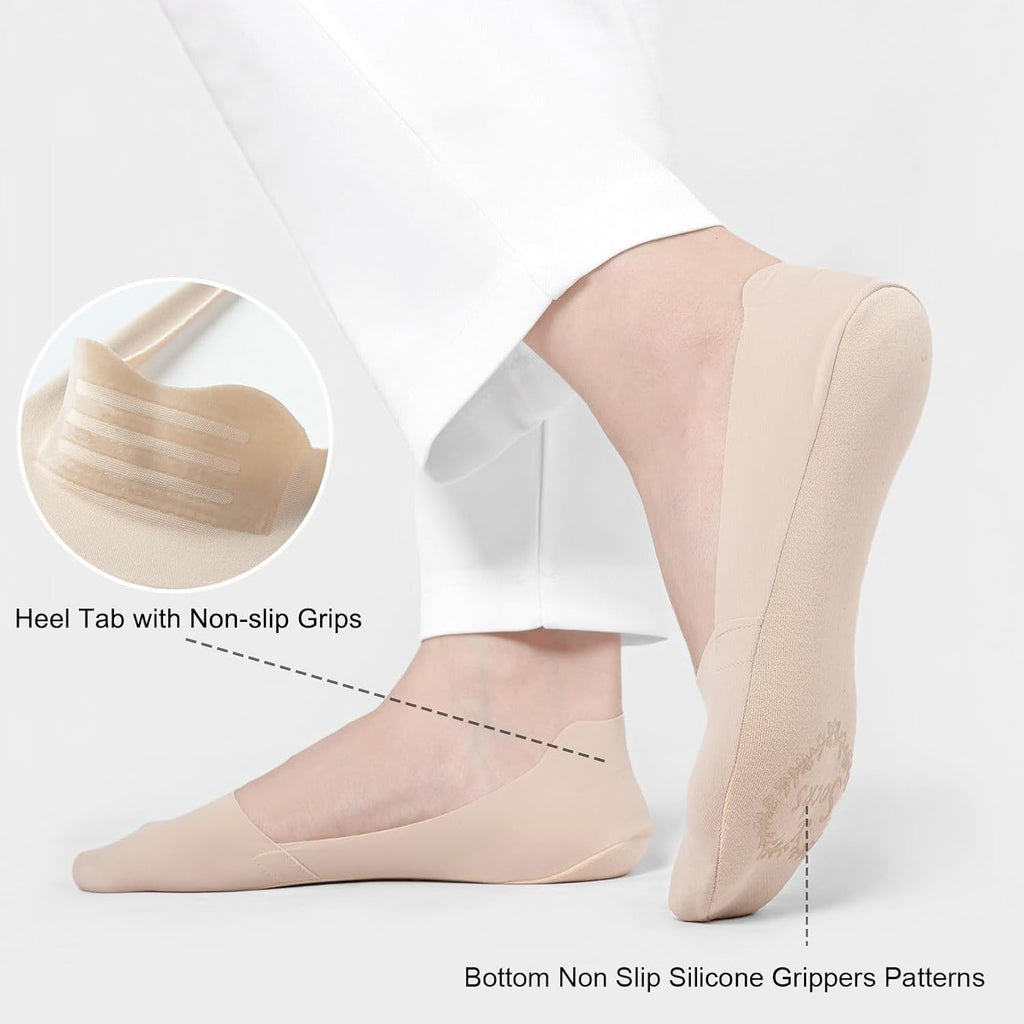 Skiennix No Show Socks - Women's Non-Slip Low Cut Invisible Liner Footies | Lightweight Silk, 6 Pairs
