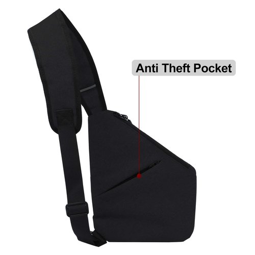 Men Anti Theft Crossbody Bag Women One Strap Casual Sling Chest Bags Slim Shoulder Bag Travel Sport Biking Walking Trip Hiking Fits Up to 7.9 inch iPad Mini (Black)