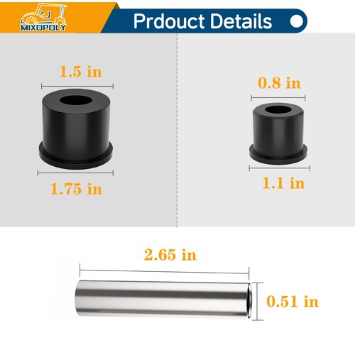 Mixopoly Golf Cart Bushing Kit, Rear Leaf Spring Bushing Sleeves for EZGO RXV Gas and Electric 2008-up, Replace OEM 620160 624030 620161