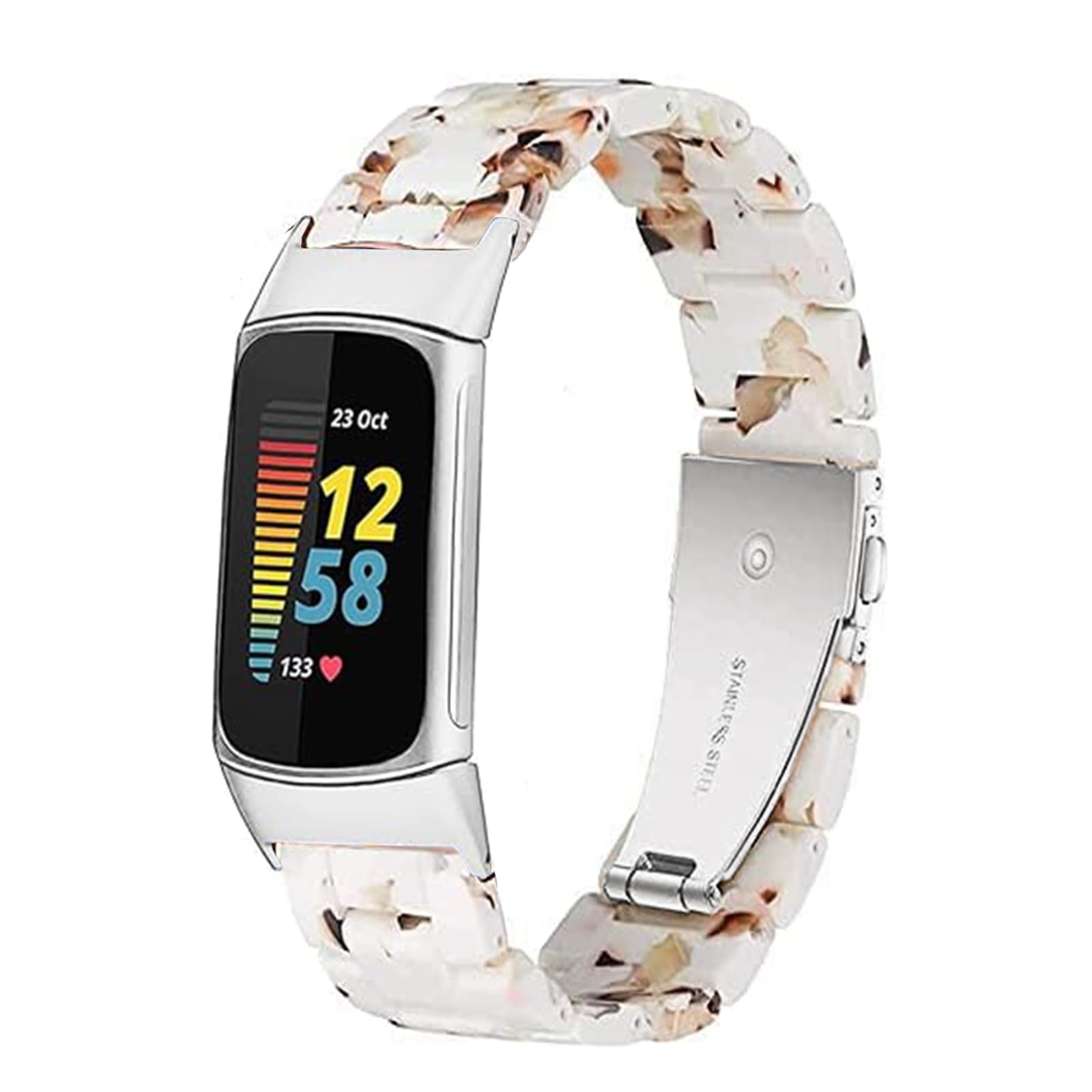 Omter Resin Band Compatible with Fitbit Charge 6 5,for Women Men Replacement Adjustable Wirstband Strap Bracelet (Nought White)
