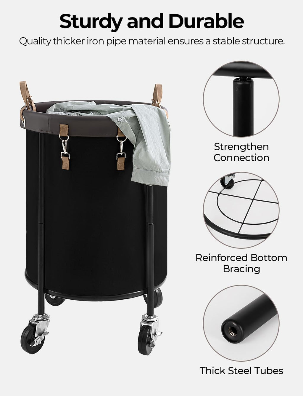 StorageWorks Rolling Laundry Basket - 110L Clothes Hamper with Wheels & Removable Bag - Black
