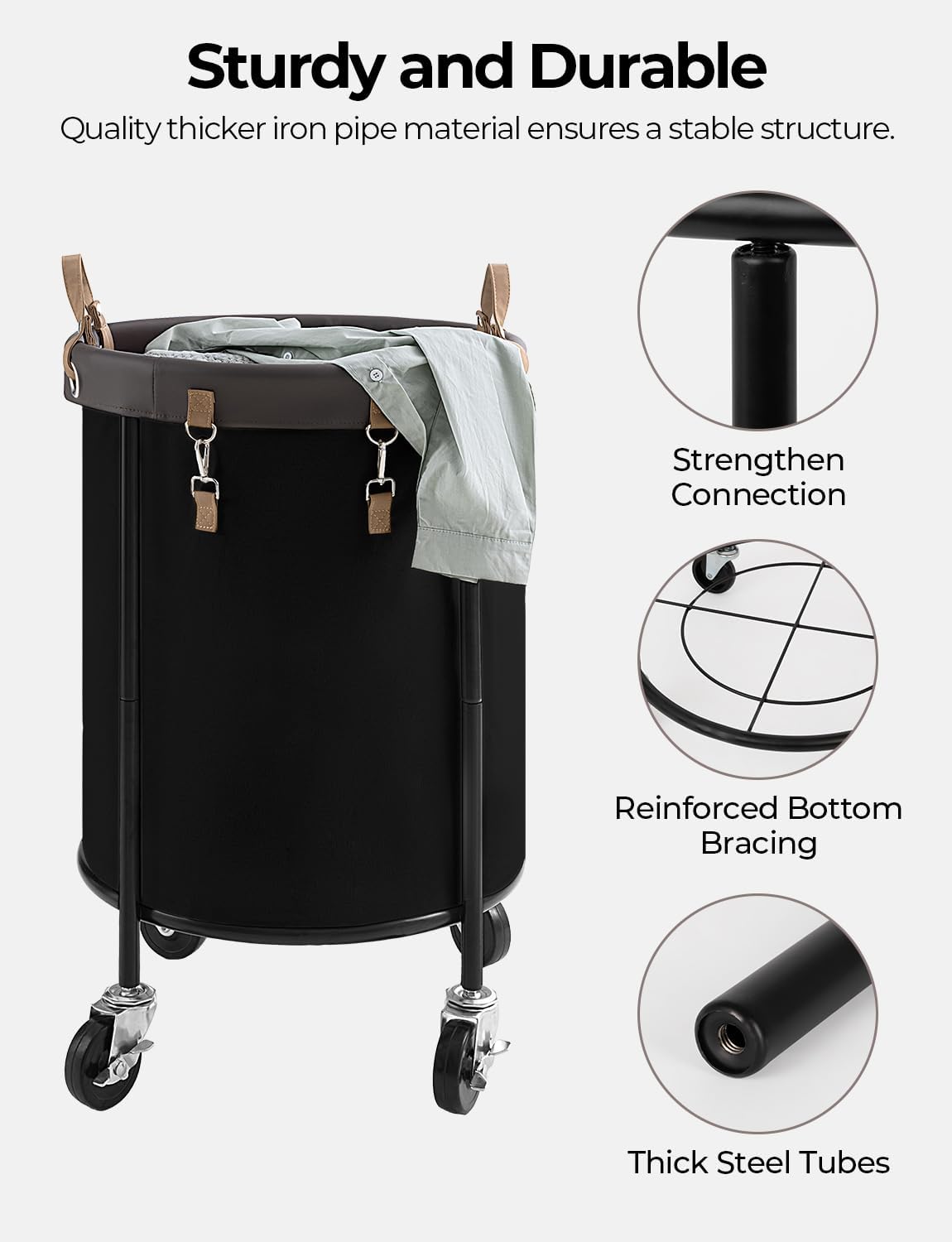 StorageWorks Rolling Laundry Basket - 110L Clothes Hamper with Wheels & Removable Bag - Black