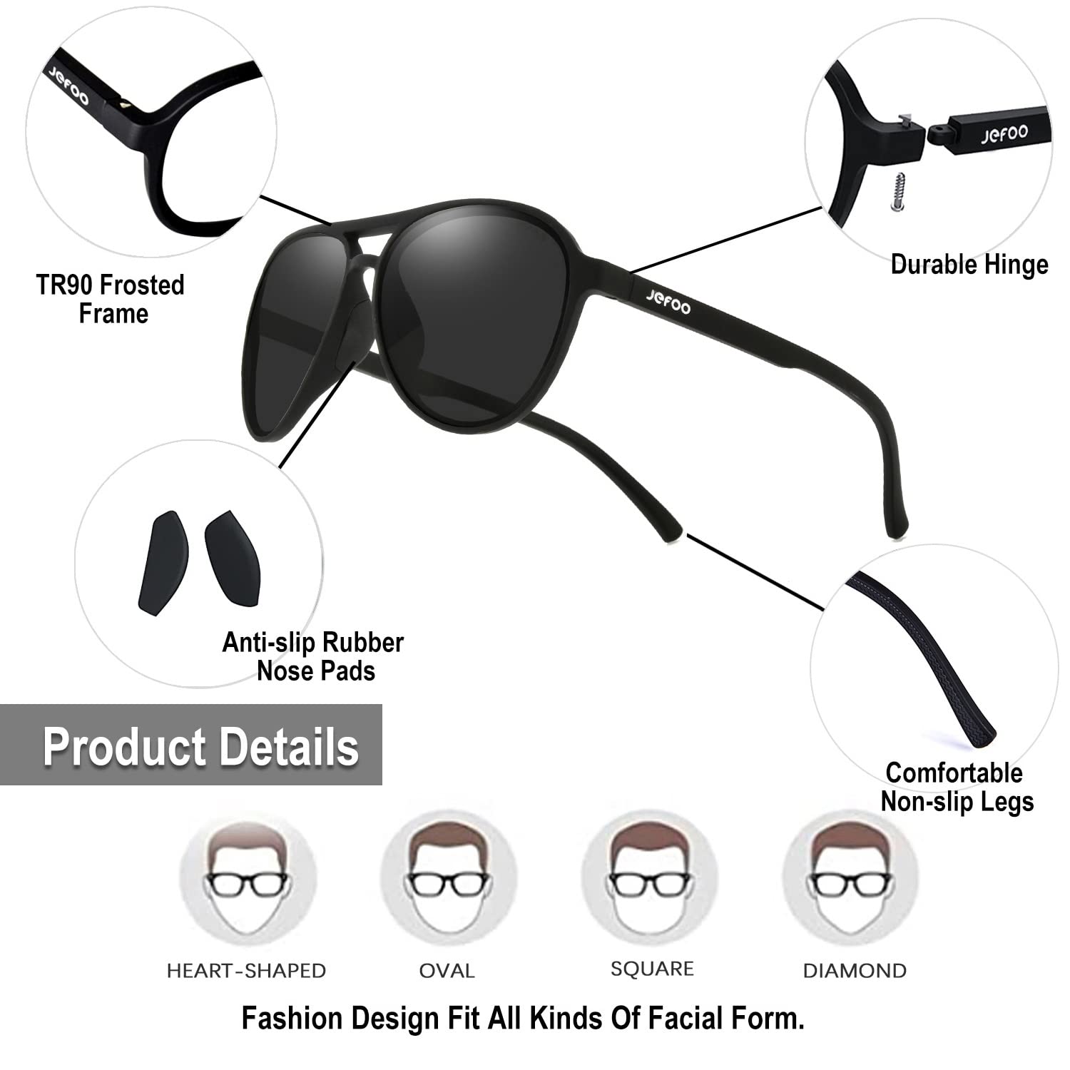 Jefoo Polarized Sunglasses for Women Men Retro Trendy Aviator Mens Shades Sun Glasses 100% UV Protection
