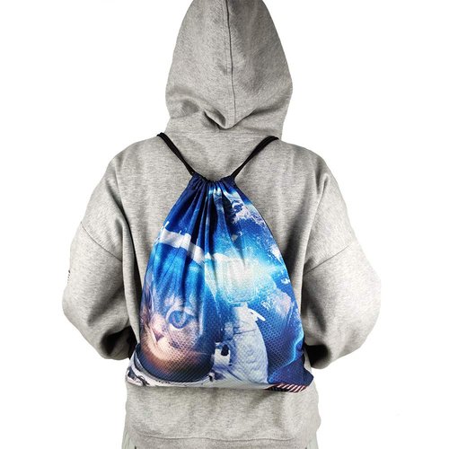 Space Cat Astronaut Unisex Drawstring Backpack Bag Sport Gym Travel Sackpack