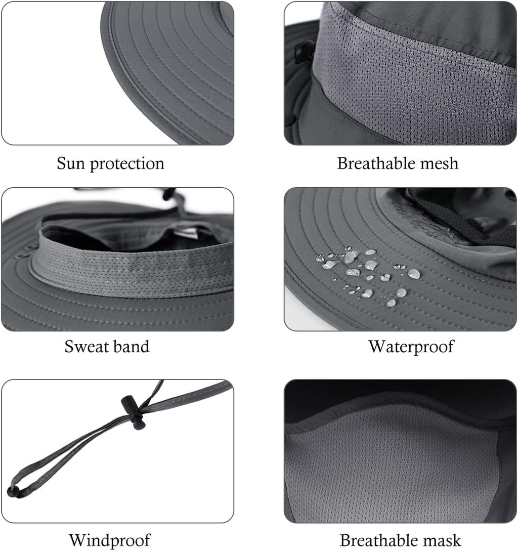 Skiennix Men's Outdoor Fishing Hat - UPF 50+ Sun Protection with Face Neck Flap | 3 Pack
