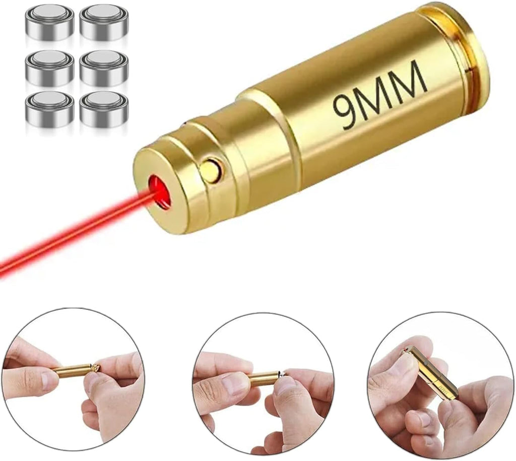 Red Dot 9mm Laser Bore Sighter - Precision Hunting Tool for Accurate Sight Alignment