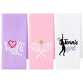VitalCozy 3 Pcs Tennis Towel Cotton 30x14 Inch Embroidered Sports Towel Funny Tennis for Women Men Sports Player Fitness Accessories(Pink Purple White,Vivid Style)