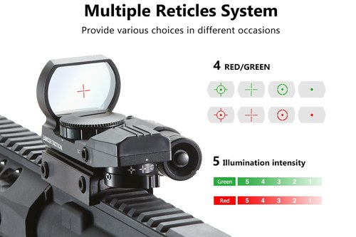 Lancer Tactical 1X22X33 Reflex Sight Red Dot Sight Red Green 4 Reticle Optics with Red Laser for 20mm Rail
