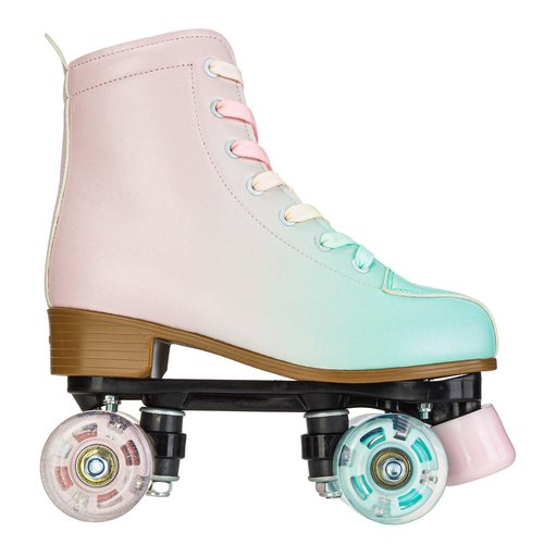 YYW Light Up Roller Skates for Girls and Women - Fantastic Gradient Pink and Green PU Leather, Indoor Outdoor Use for Ages 8-12 (35-US Women 5/ Youth 4)