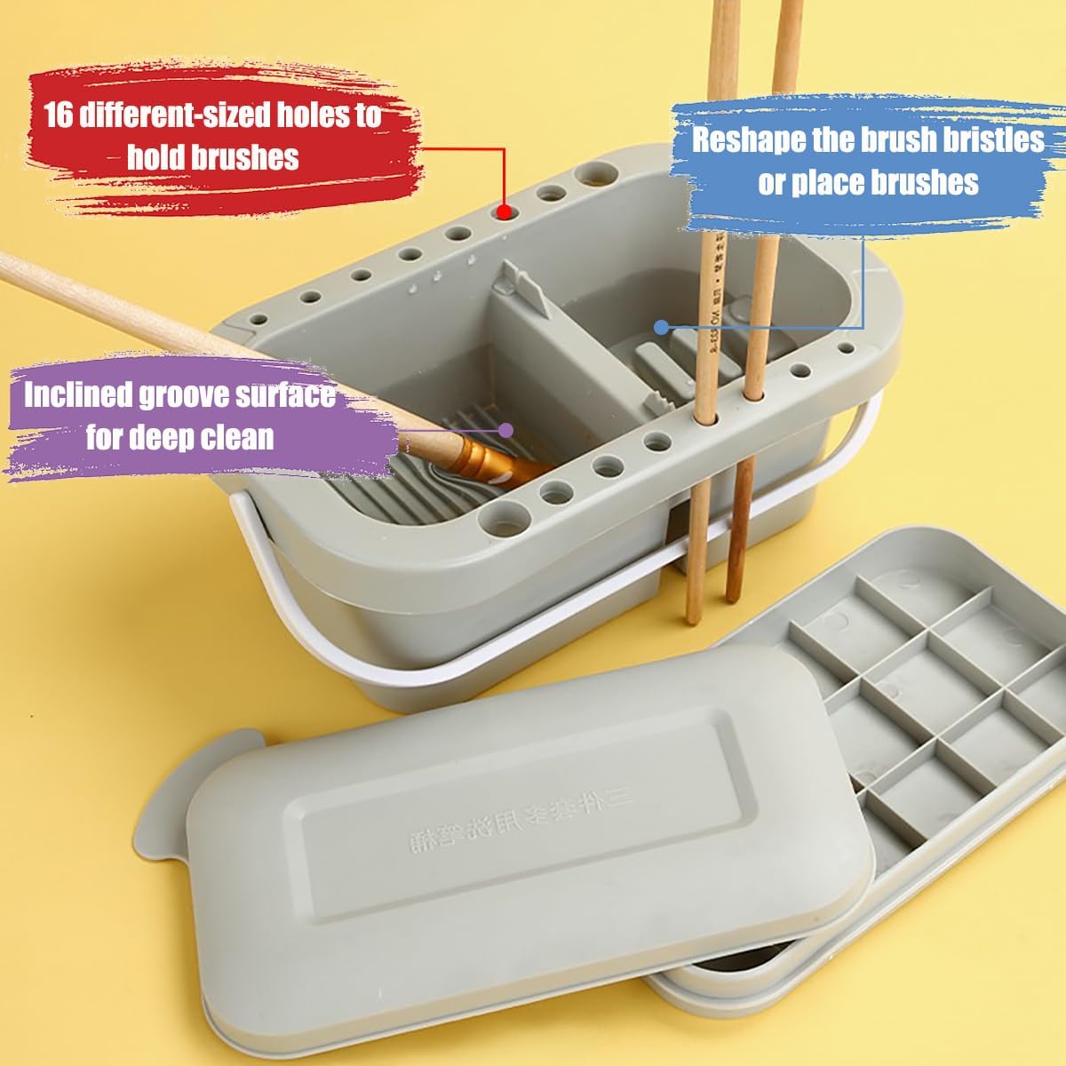 ZLY Paint Brush Cleaner Basin Set - 10 PCS Paint Brushes & Organizer for Acrylic & Watercolor (Gray)