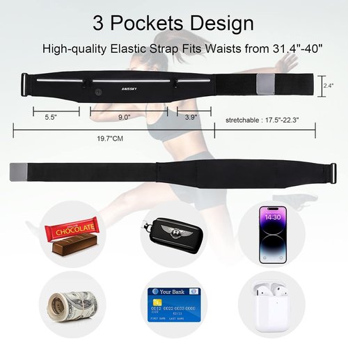 GUZACK Slim Running Belt - Ultra-Light Waterproof Waist Pack for Phones Up to 6.8'' | Reflective Design