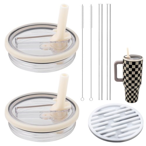 Flip Straw Lid Replacement. Compatible with hydrojug lid replacement 40 oz. (Pack of 2, Cream color). It includes a silicone coaster.No cup included.