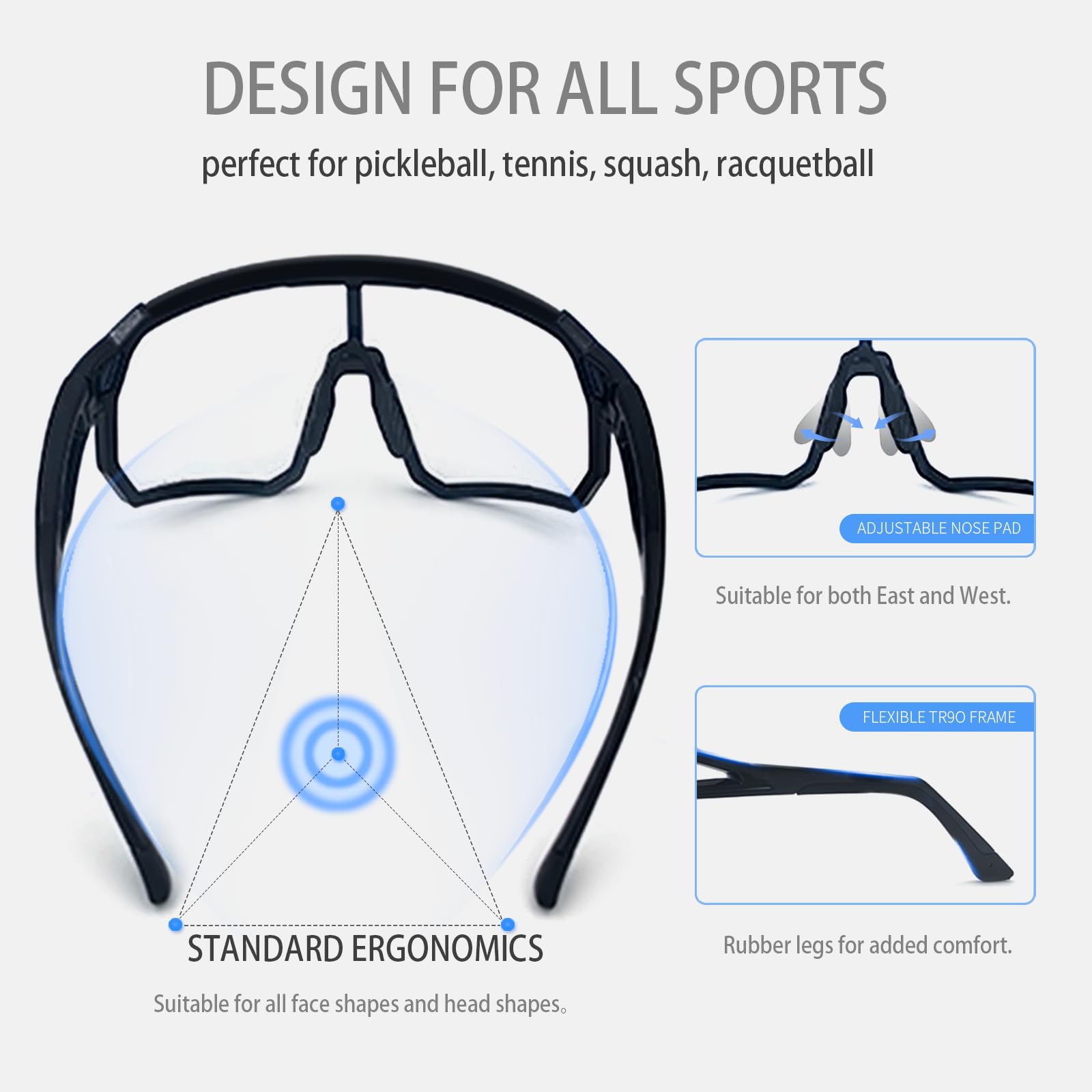 Wynthorix VeilGlam Pickleball Glasses for Men Women, Clear Protective Eyewear UV Protection Safety Sunglasses ANSI Anti Fog Scratch Tennis Squash Racquetball Goggles (blue)
