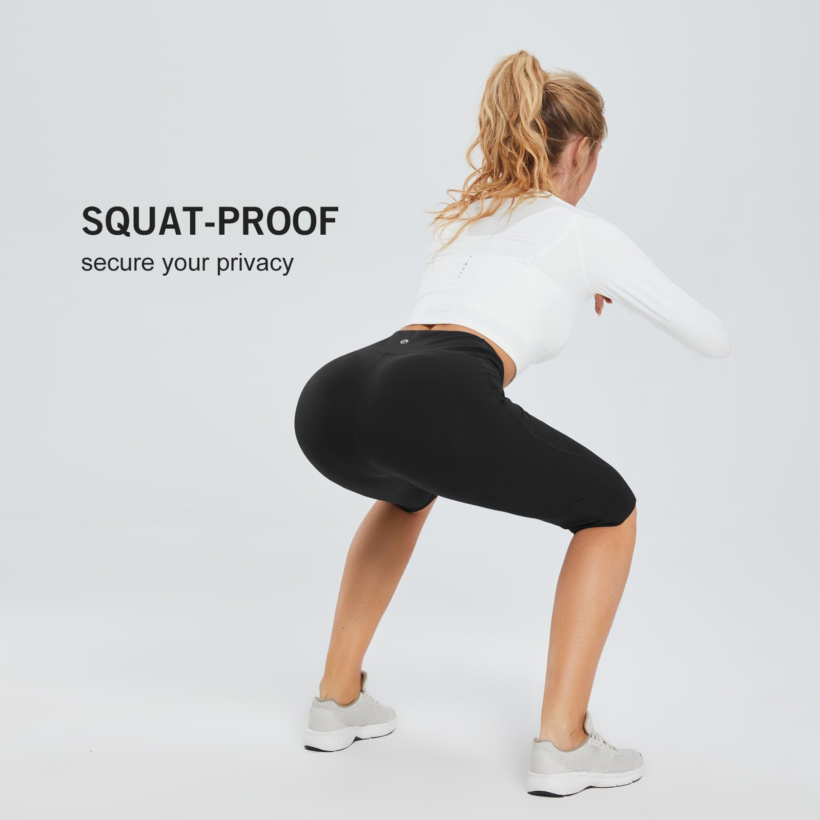 baleaf Capri Leggings for Women High Waisted Capri Pants with Pockets Knee Length Yoga Workout Casual Exercise Black L