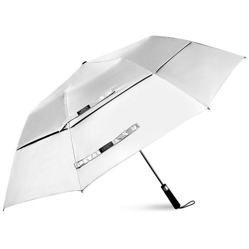 G4Free 62 Inch Portable UV Protection Large Golf Umbrella, Automatic Open Double Canopy Big Sun Windproof Oversize Sports Umbrella(Silver/Black)