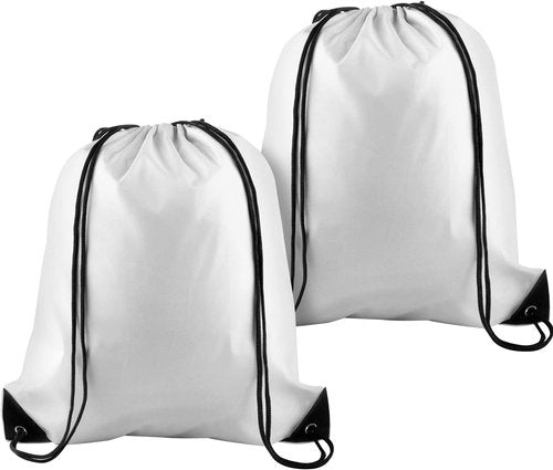 KUUQA Drawstring Backpack - 2 Pcs White Cinch Bags for Gym & Travel Storage