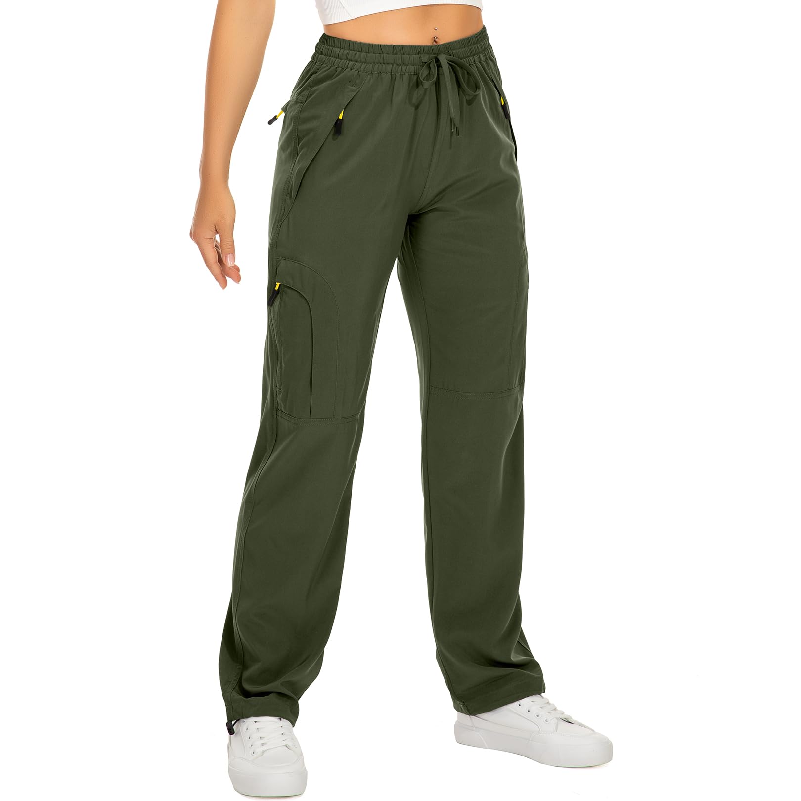 Womens Hiking Pants Quick Dry UPF 50 Lightweight Travel Golf Cargo Safari Pants Zipper Pockets,6608,Army,Petite XL