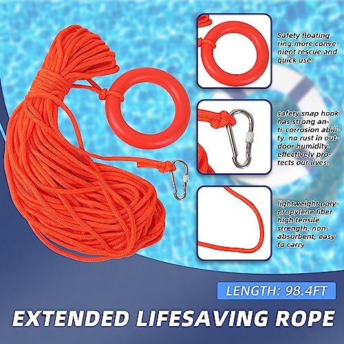 Blue Foam Life Preserver Ring with 98.4ft Rescue Rope for Water Safety - 20 Inch