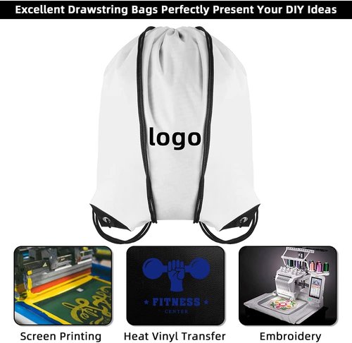 GoodtoU Drawstring Bags - 40 Pcs Cinch Sackpack for Gym & Travel | White Color