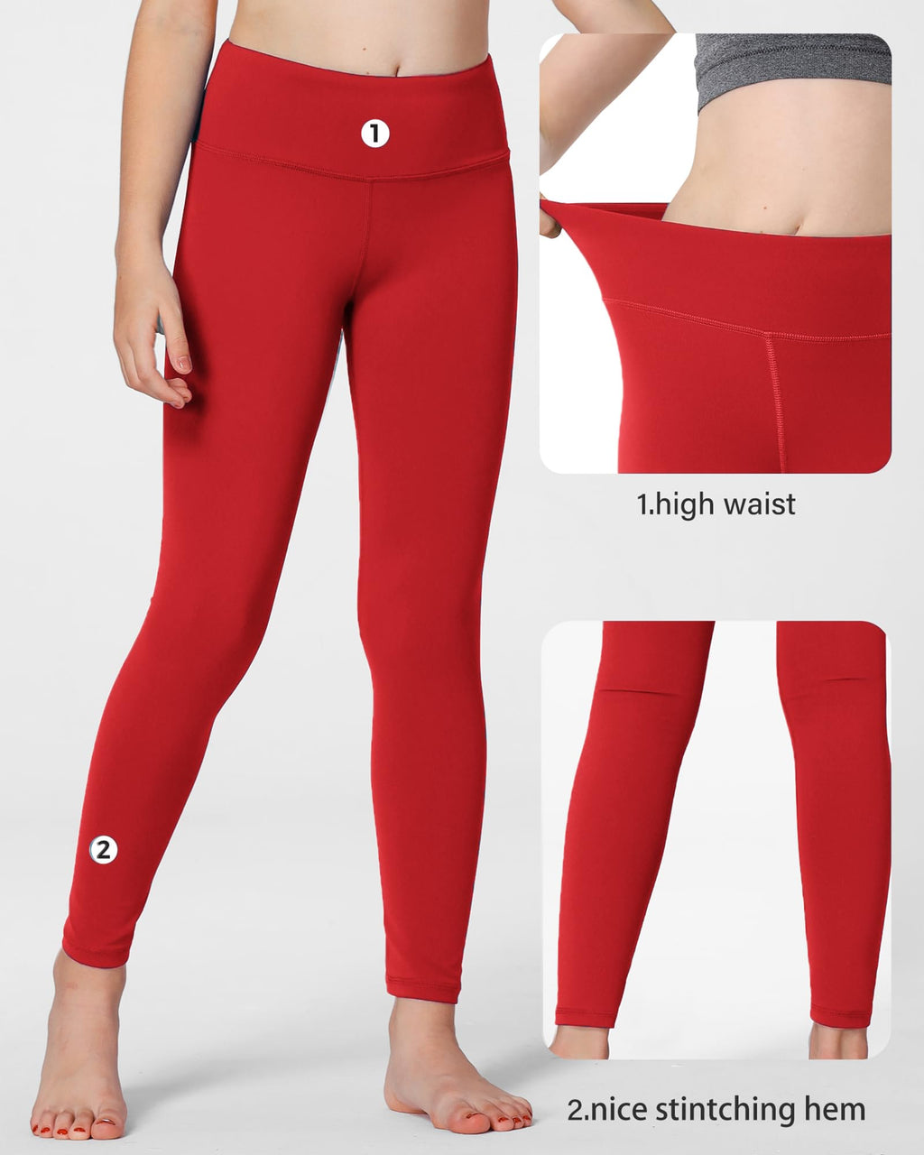 Stelle Girls Athletic Leggings Kids Dance Workout Running Yoga Pants with Hidden Pocket (Red, 5-6 Years)