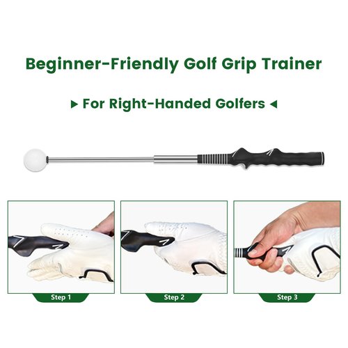 FODESAN Retractable Golf Swing Trainer, Training Aid with Grip Trainer, Swing Mechanics for Beginners & Tempo Training for Advanced, Click Feedback, Arm Connection, Right-Handed, Indoor/Outdoor